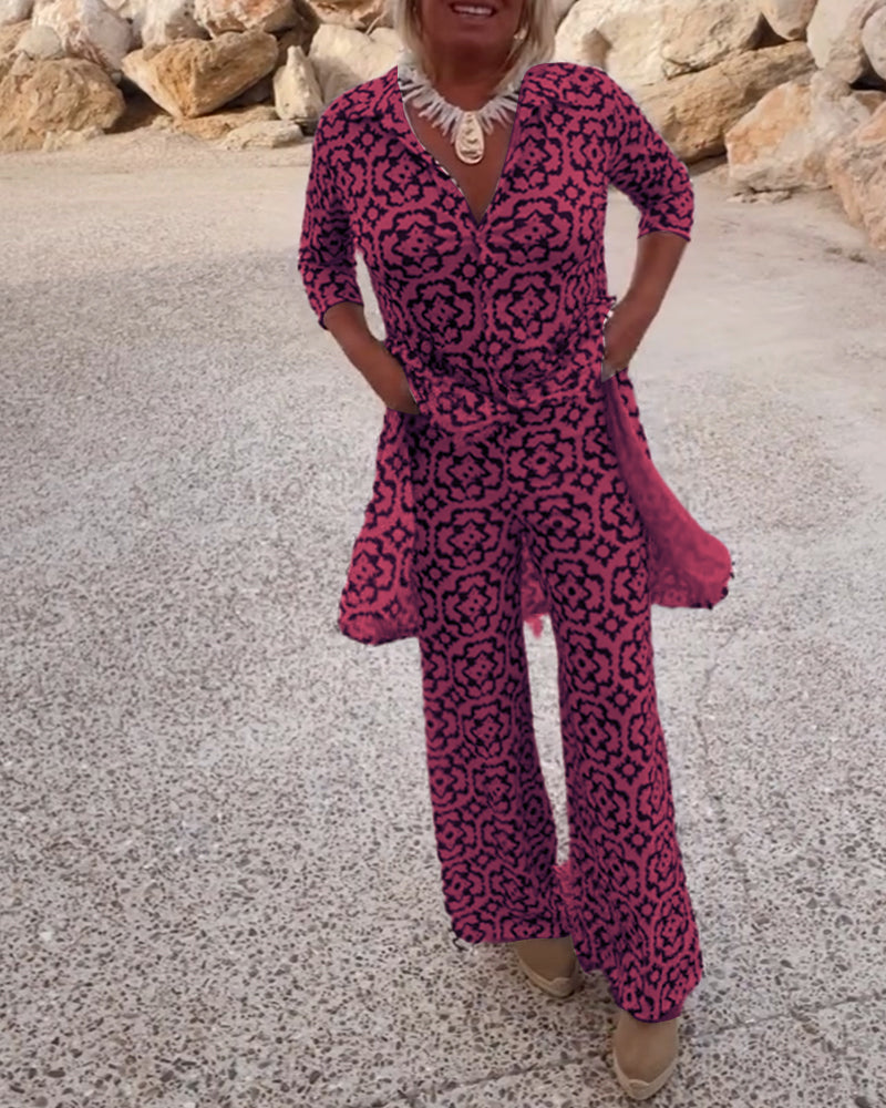 Eleanor | Stilvolles und bequemes Set aus bedruckter Tunika und Hose mit weitem Bein