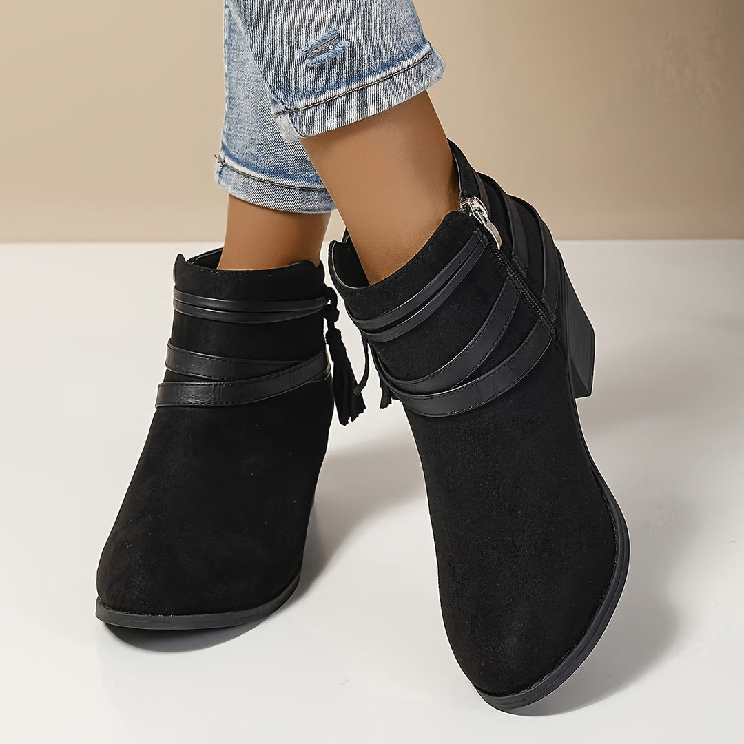 Olivia | Elegante Stiefeletten mit Quasten und Blockabsatz