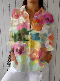 Isabelle | Künstlerische und bequeme Aquarell-Bluse mit Blumenmuster
