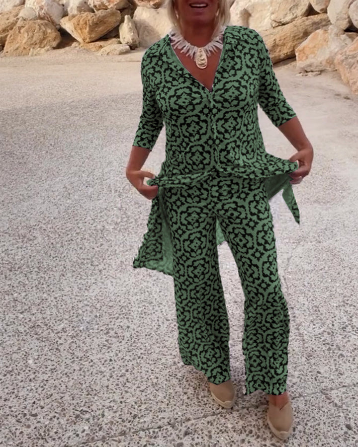 Eleanor | Stilvolles und bequemes Set aus bedruckter Tunika und Hose mit weitem Bein