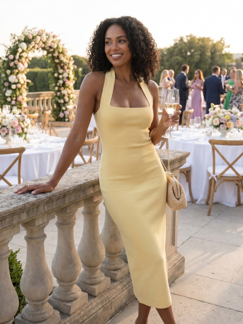 Sabre | Fitted Midi Dress – Elegant Halter Neck Style for Women