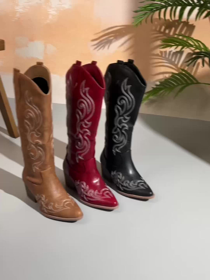 Evelyn | Klassische Western-Cowboystiefel mit weiter Wade bis zum Knie