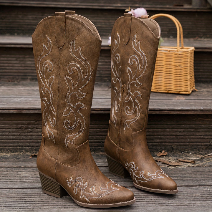 Evelyn | Klassische Western-Cowboystiefel mit weiter Wade bis zum Knie