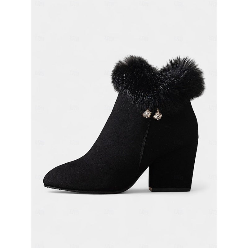 Claire | Block Heel Ankle Boots – Cozy Fur-Trimmed Style