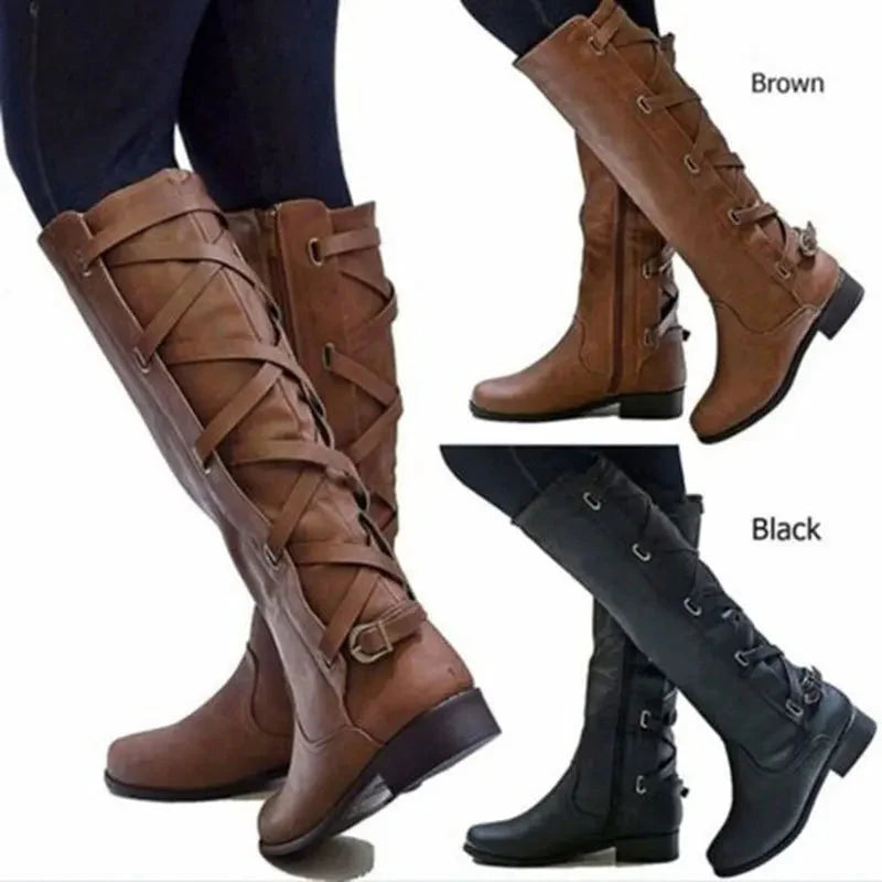 Victoria | Elegante und stilvolle kniehohe Stiefel mit Schnallenakzent