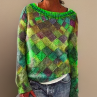 Flora | Maglione oversize chic e rilassato in maglia con motivo a rombi