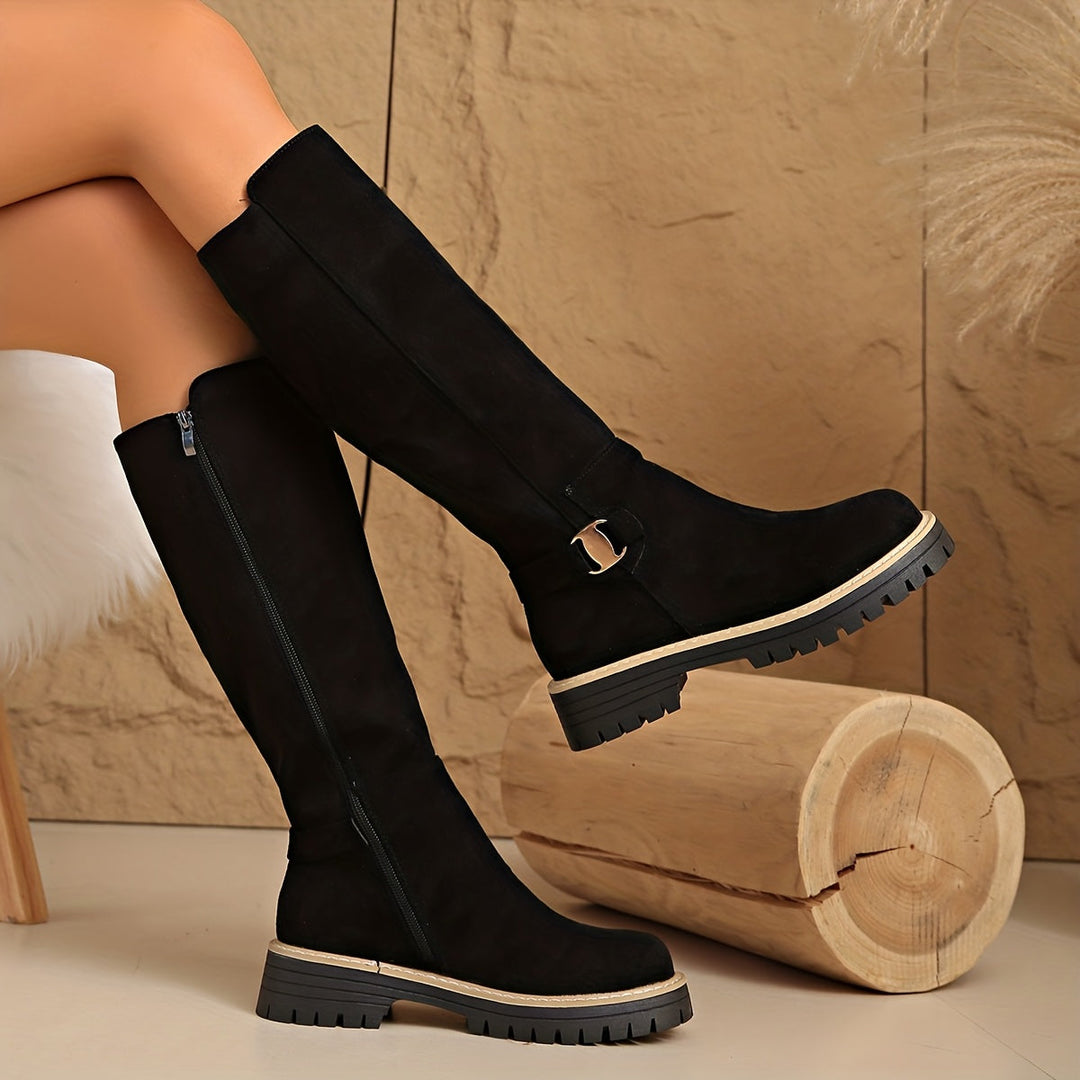 Olivia | Bottes hautes au genou élégantes et pratiques à petit talon carré