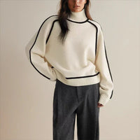 Evelyn | Pull à col roulé ample, moderne et douillet, à rayures contrastées