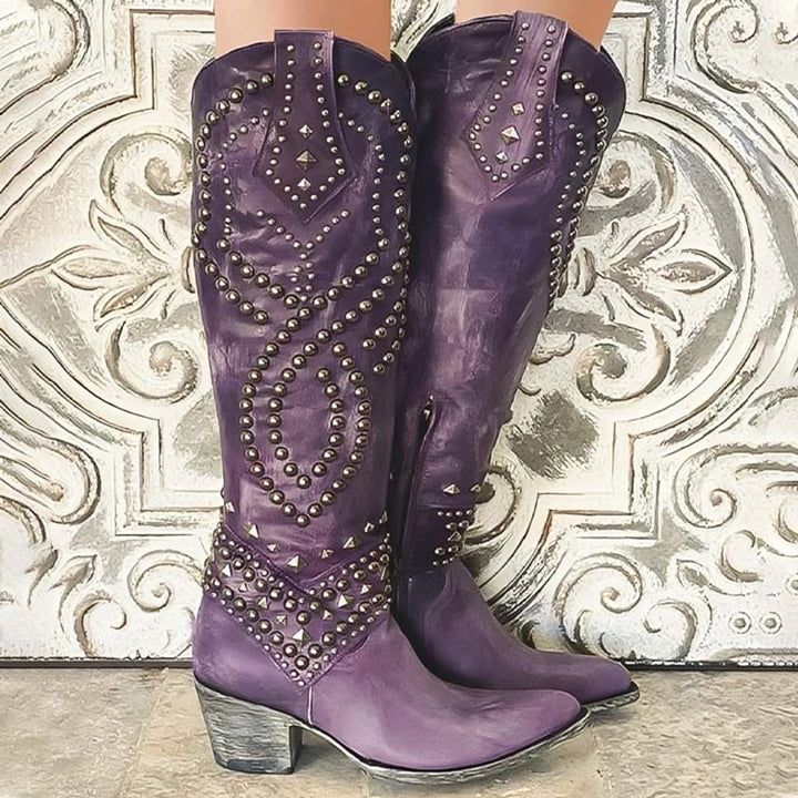 Amelia | Stilvolle und markante kniehohe Westernstiefel mit Nieten