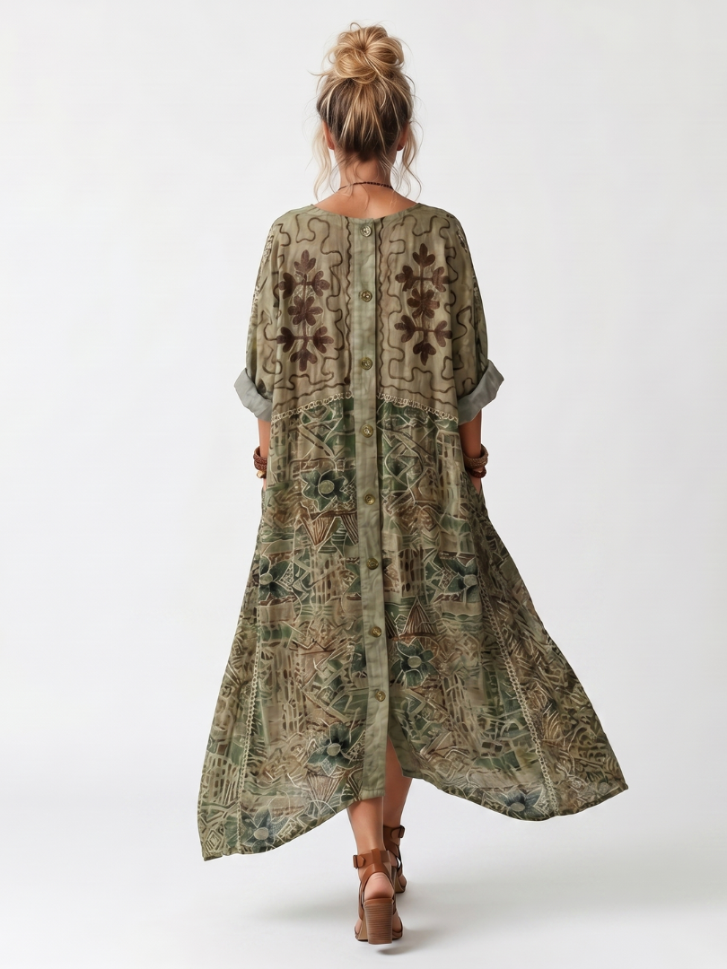 Aleta | Midi Dress – Embroidered Button Front with Pockets