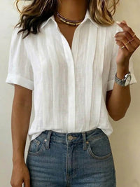 Helena | Refined and Breathable Pleated Short-Sleeve Blouse