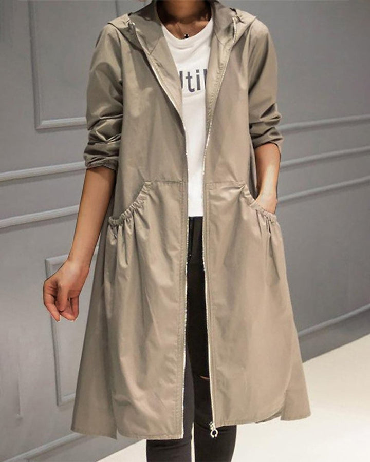 Katrin | Trench lungo con cappuccio elegante e resistente all'acqua