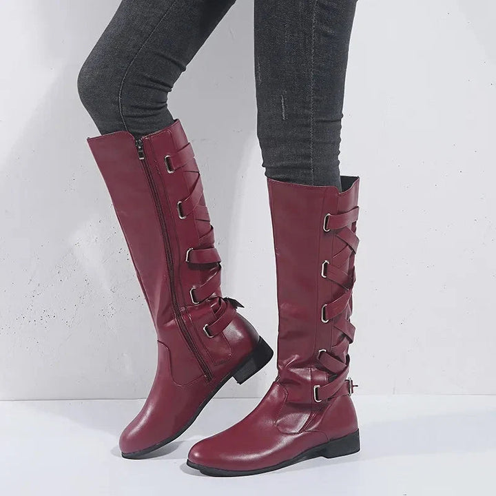Victoria | Elegante und stilvolle kniehohe Stiefel mit Schnallenakzent