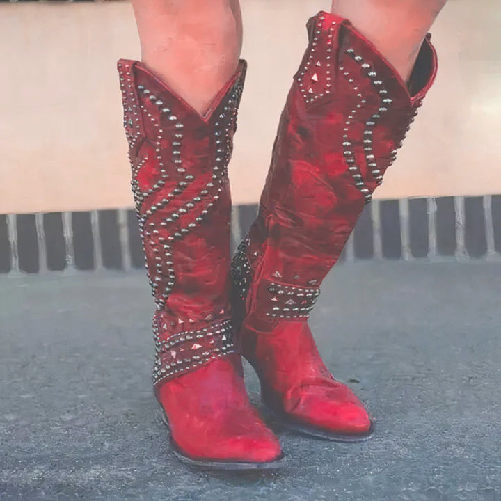Amelia | Stilvolle und markante kniehohe Westernstiefel mit Nieten