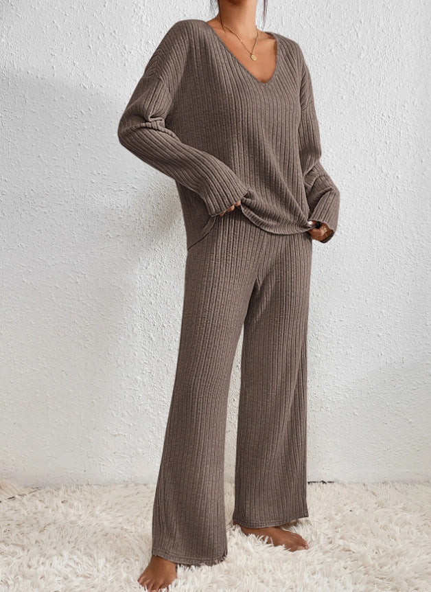 Freya | Comfortable and Ribbed Knit V-Neck Two Piece Set