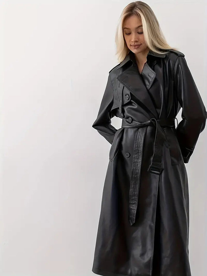 Karolin | Sophisticated And Bold Faux Leather Trench Coat