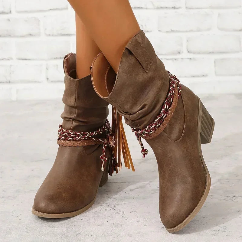 Franziska | Braided Tassel Water-Resistant Western Boots 0