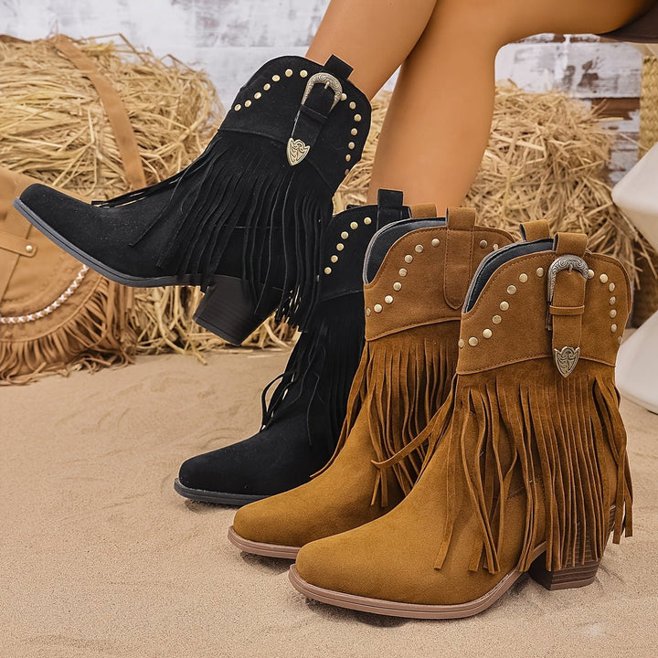 Nora | Stilvolle Western-Cowboystiefel mit Nieten und Fransen