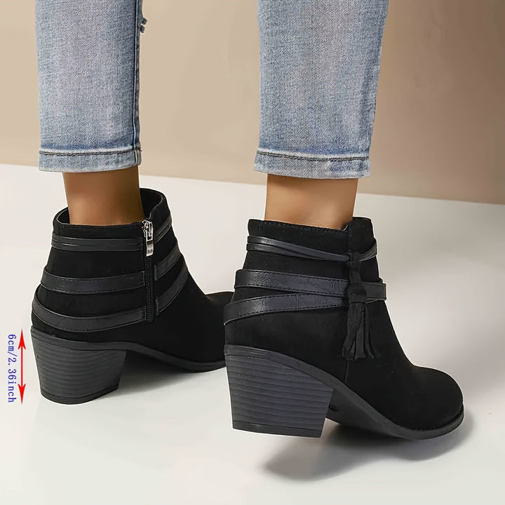 Olivia | Elegante Stiefeletten mit Quasten und Blockabsatz