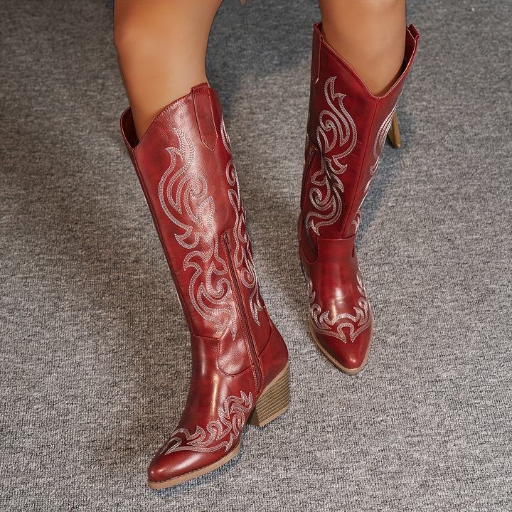 Evelyn | Klassische Western-Cowboystiefel mit weiter Wade bis zum Knie