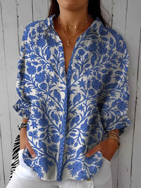 Emily | Bequeme Bluse mit Blumen- und Vogelprint und Knopfleiste